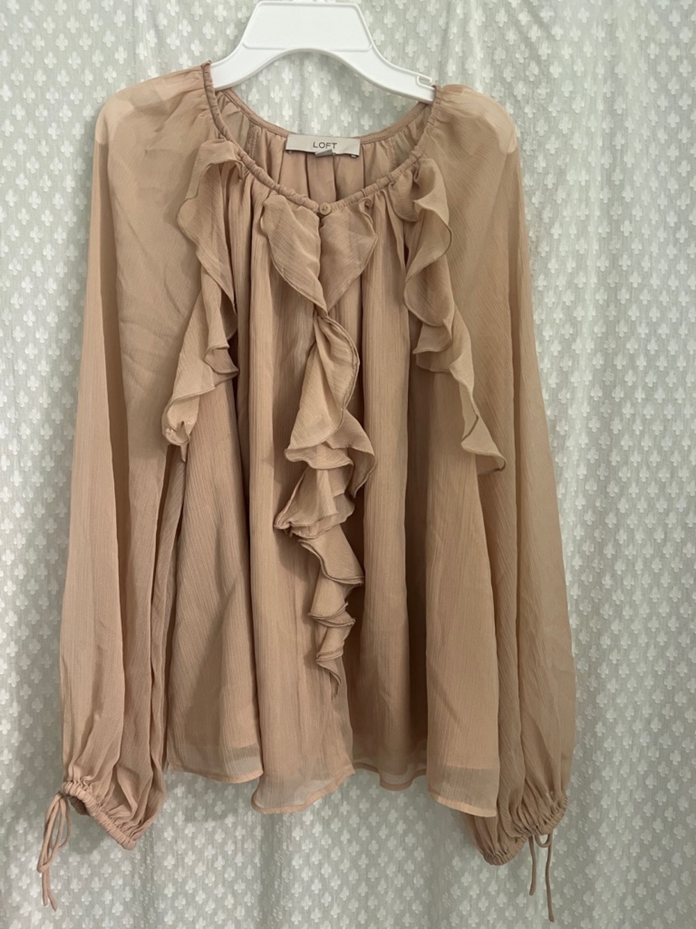 LOFT Soft Blush Ruffle Front Long-Sleeve Blouse